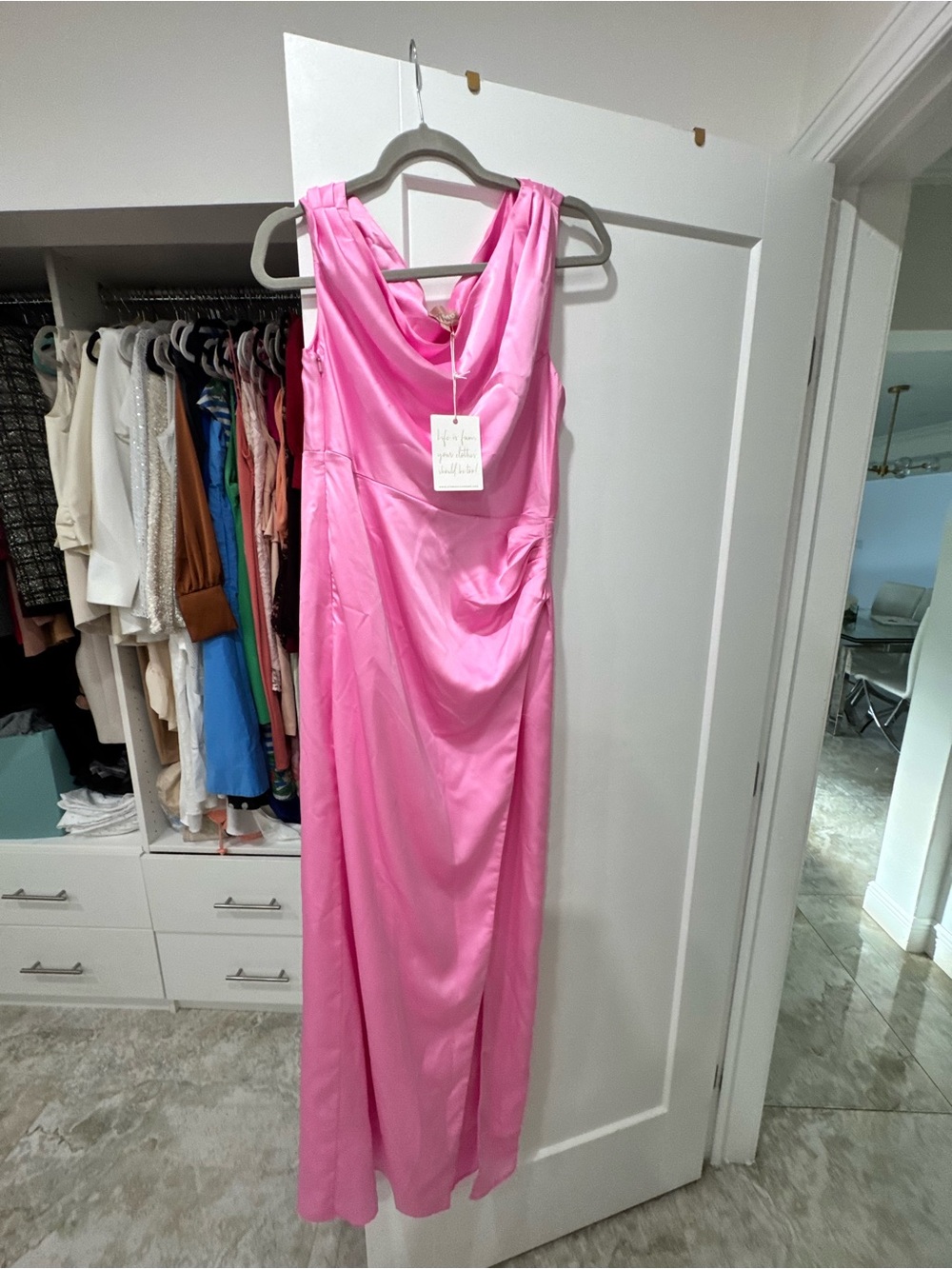 REVOLVE Pink Satin Cowl Neck Slip Dress